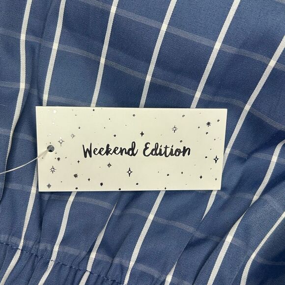 NWT Weekend Edition Blue Plaid Drawstring Lounge Pants Size M Straight Leg - Picture 5 of 10